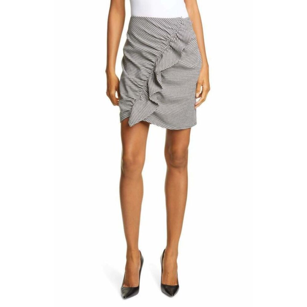 A.L.C Womens Black Ruched Ruffled Houndstooth Short Pencil Skirt Size: 8